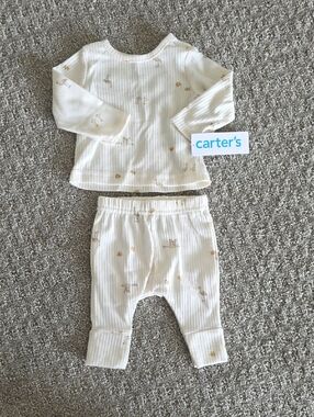 Carter's Cream Ribbed Baby Two-Piece Set with Subtle Animal Print | Newborn